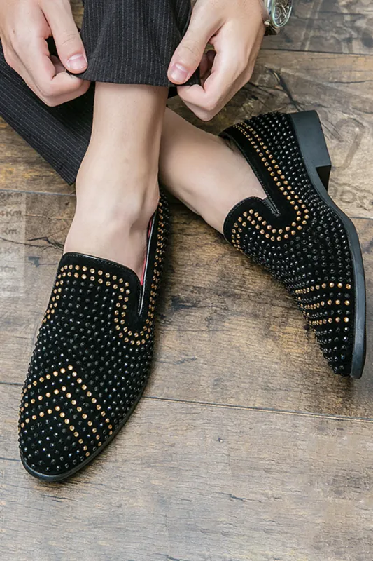 Black Beaded Slip-On Party Men's Shoes sold by Zapaka