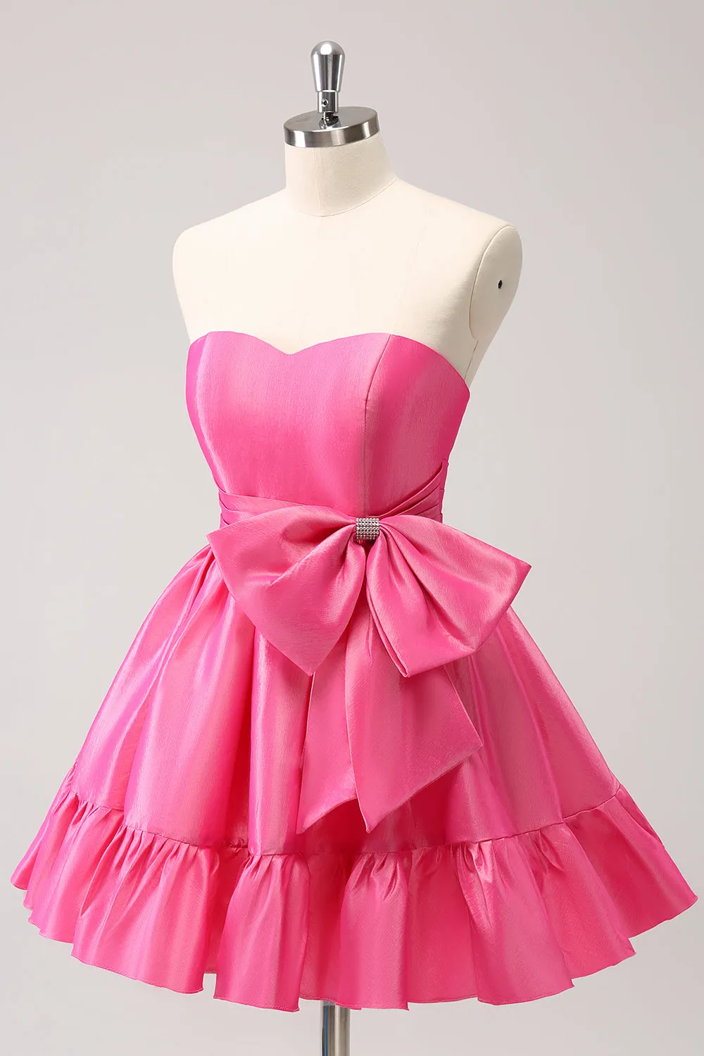 Fuchsia A-Line Strapless Ruffle Short Homecoming Dress with Bow sold by Zapaka product image thumbnail 3