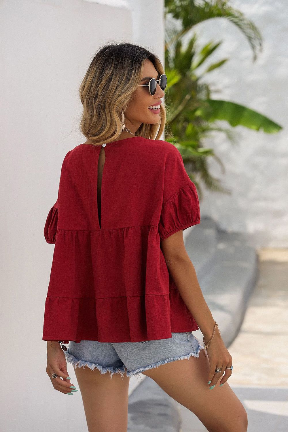 Red Casual Summer Top with Sleeves sold by Zapaka product image thumbnail 2