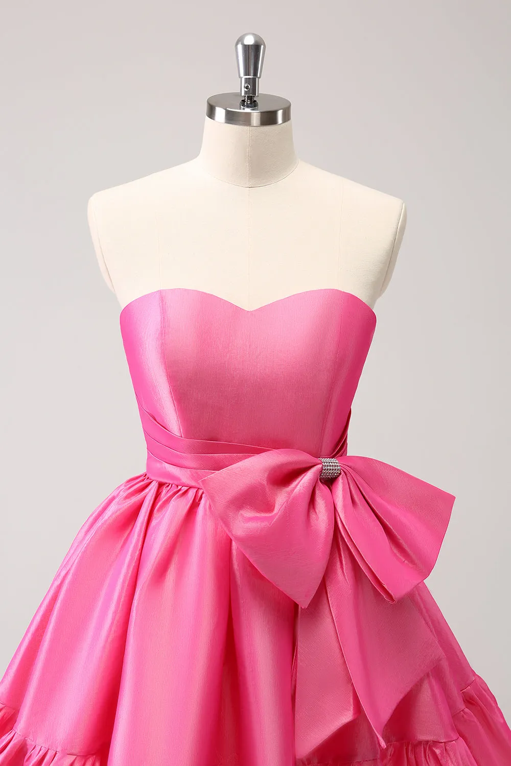 Fuchsia A-Line Strapless Ruffle Short Homecoming Dress with Bow sold by Zapaka product image thumbnail 4