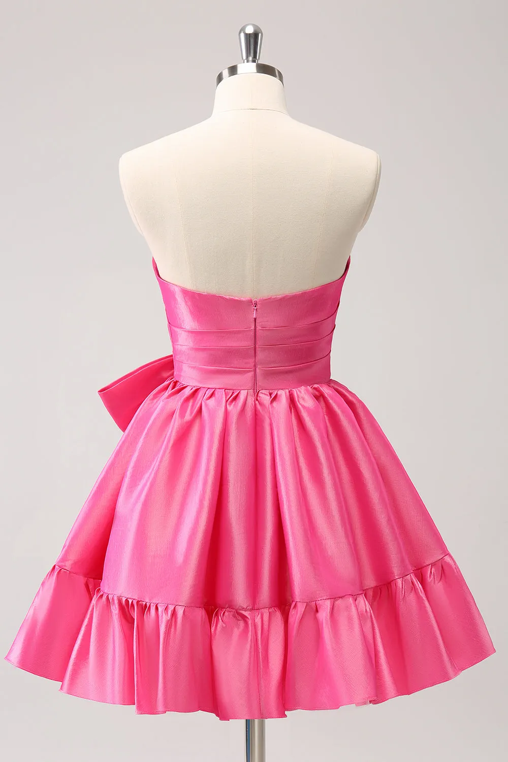 Fuchsia A-Line Strapless Ruffle Short Homecoming Dress with Bow sold by Zapaka product image thumbnail 2