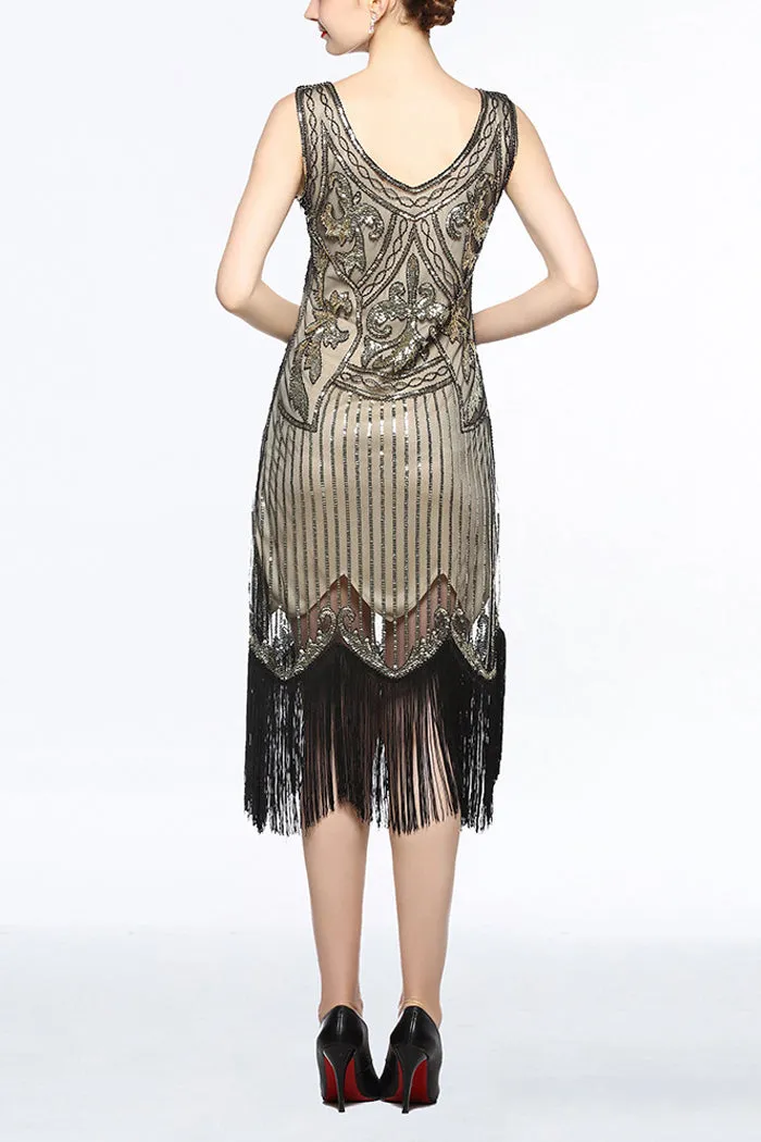 Women Gold V Neck 1920s Fringe Sequin Flapper Dress sold by Zapaka product image thumbnail 2