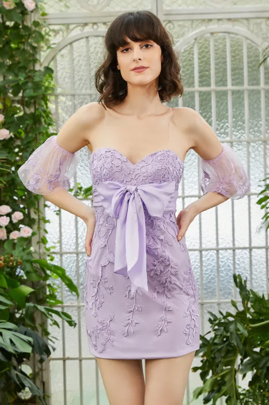 Sweetheart Purple Short Homecoming Dress with Appliques made by Zapaka
