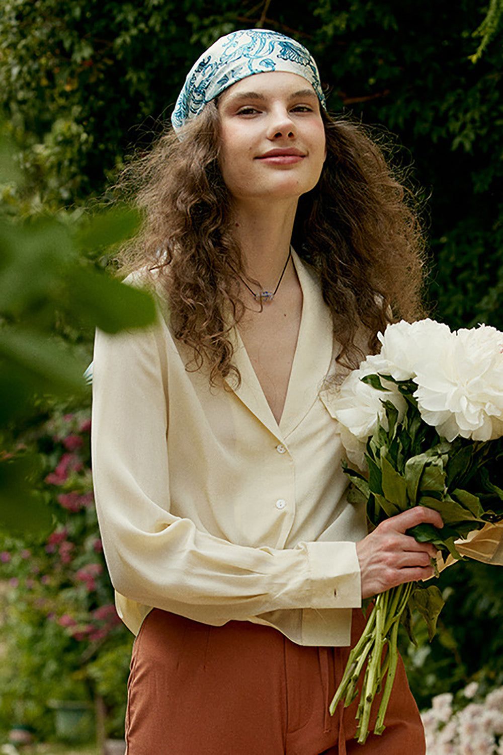 Champagne Silk Button Down Long Sleeves Women Blouse sold by Zapaka