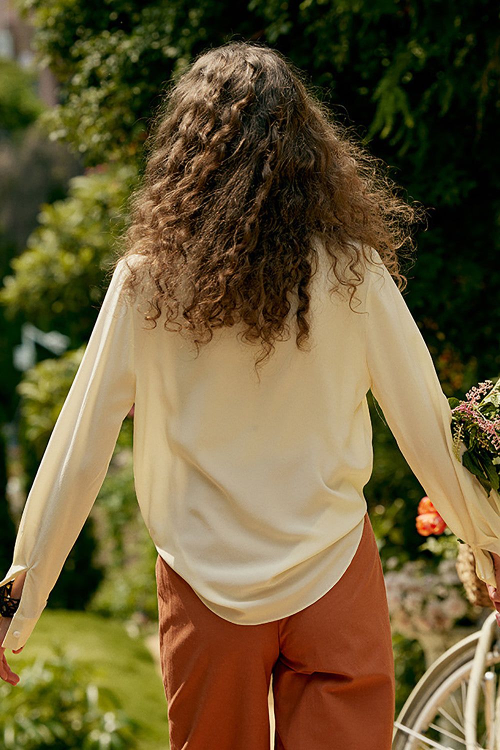 Champagne Silk Button Down Long Sleeves Women Blouse sold by Zapaka product image thumbnail 2