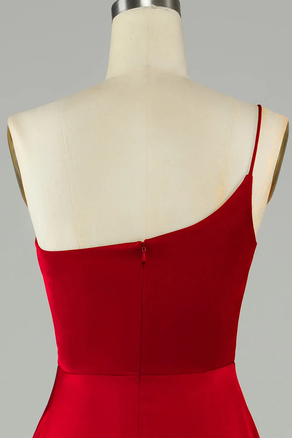 A-Line One Shoulder Burgundy Long Bridesmaid Dress with Ruffles sold by Zapaka product image thumbnail 5