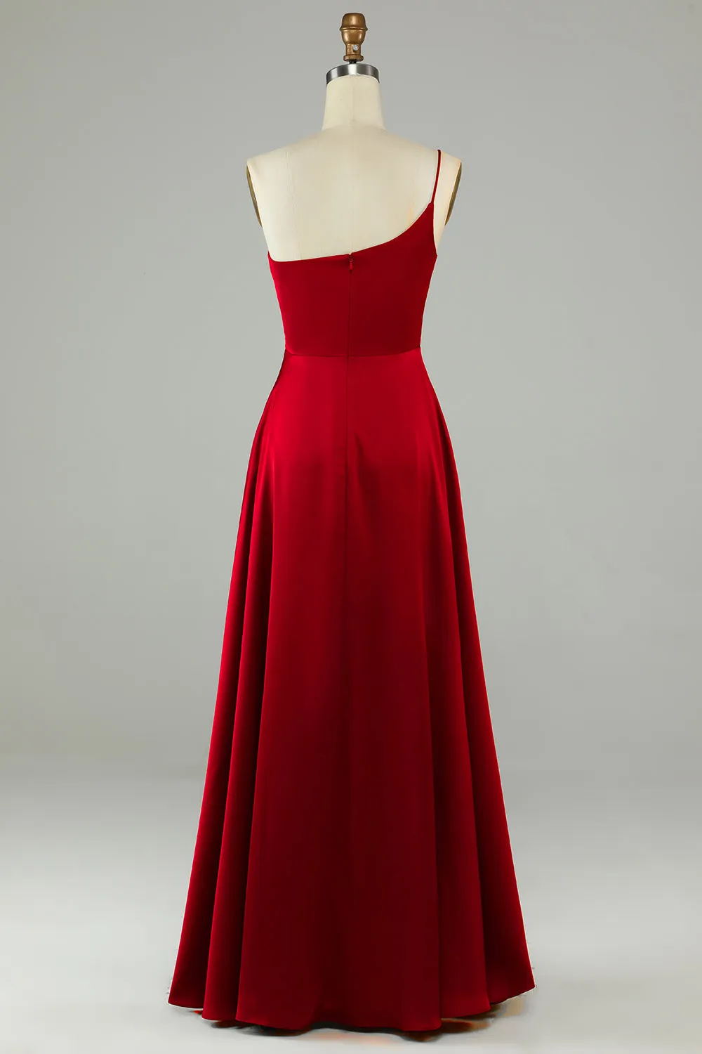 A-Line One Shoulder Burgundy Long Bridesmaid Dress with Ruffles sold by Zapaka product image thumbnail 2