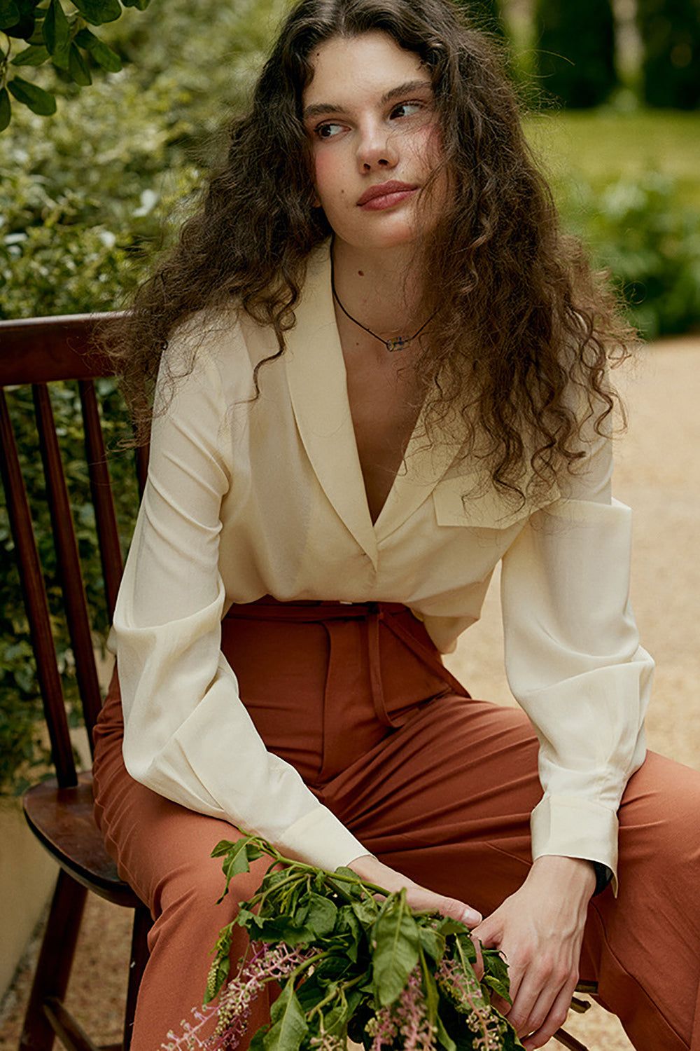 Champagne Silk Button Down Long Sleeves Women Blouse sold by Zapaka product image thumbnail 3