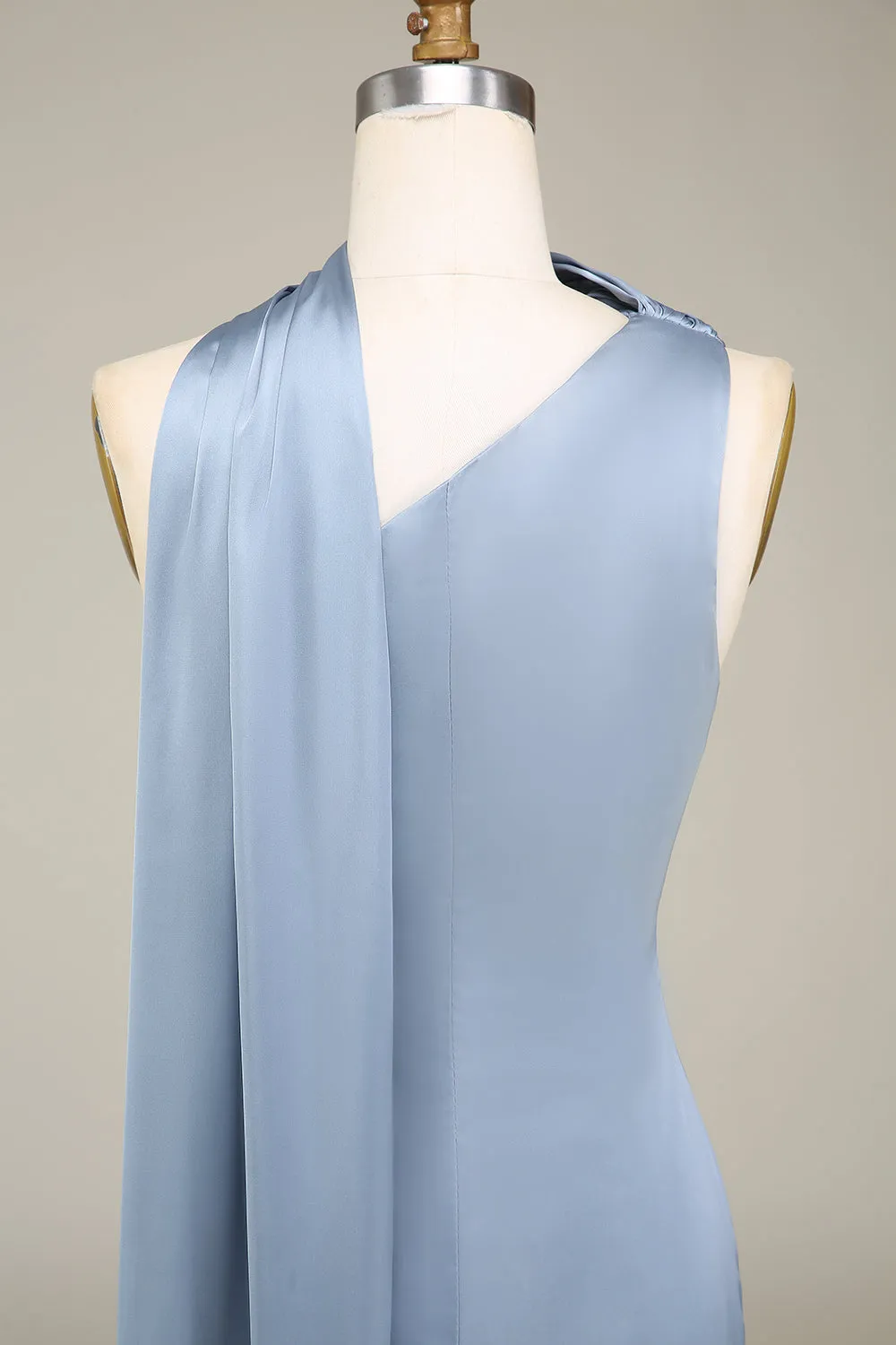 Blue Sheath One Shoulder Satin Long Bridesmaid Dress sold by Zapaka product image thumbnail 5