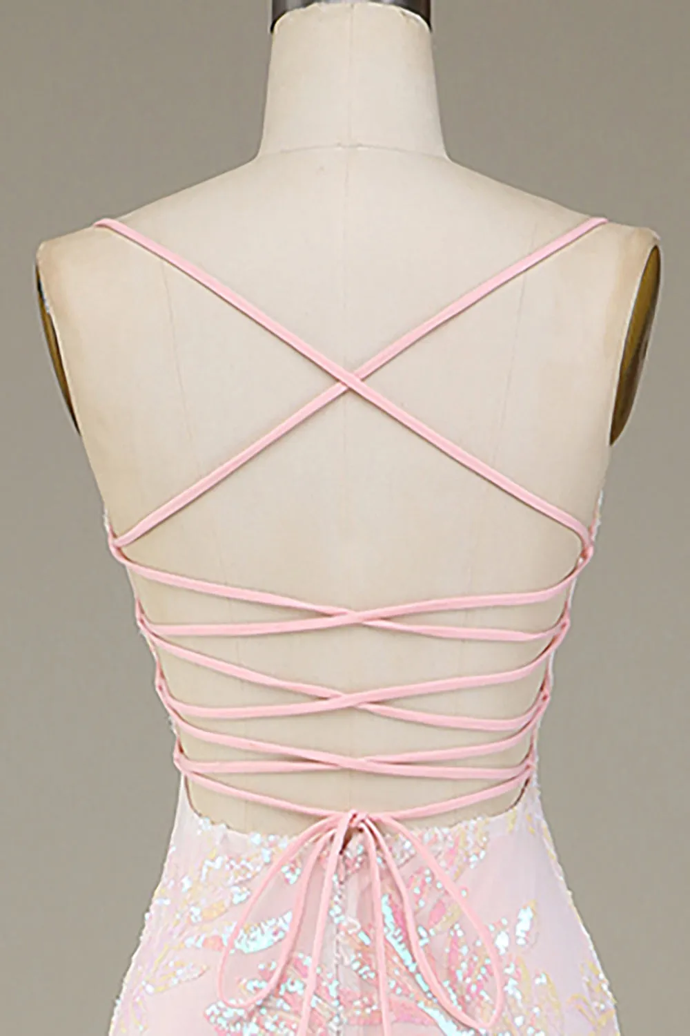 Mermaid Sparkly Spaghetti Straps Long Pink Prom Dress with Slit sold by Zapaka product image thumbnail 5