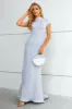 Light Blue Sequined High Neck Short Sleeves Mermaid Prom Dress sold by Zapaka