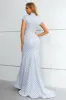 Light Blue Sequined High Neck Short Sleeves Mermaid Prom Dress sold by Zapaka