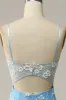 Mermaid Spaghetti Straps Blue Long Prom Dress with Appliques sold by Zapaka