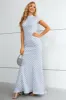 Light Blue Sequined High Neck Short Sleeves Mermaid Prom Dress sold by Zapaka