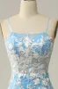 Mermaid Spaghetti Straps Blue Long Prom Dress with Appliques sold by Zapaka