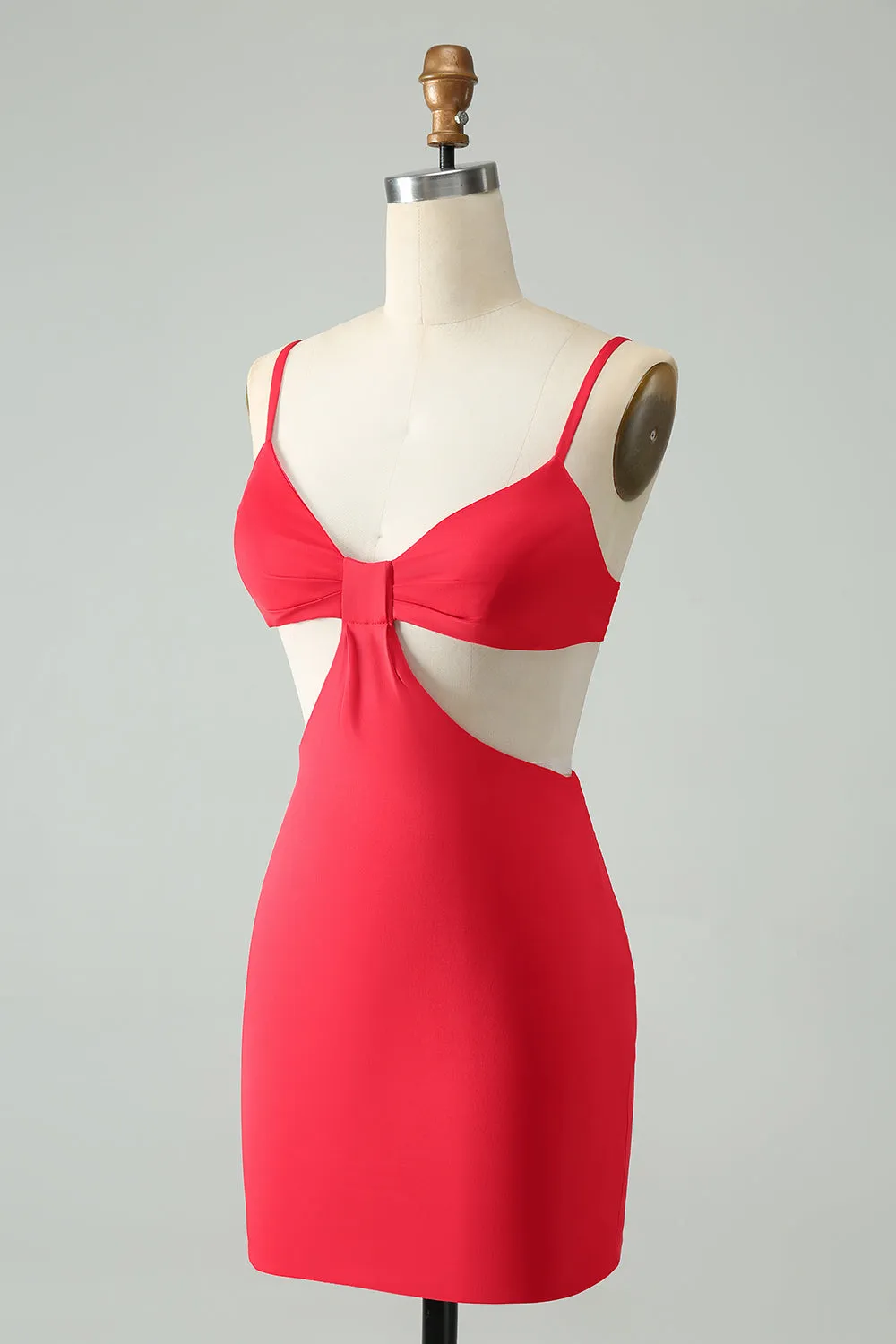 Red Tight Spaghetti Straps Hollow Out Short Homecoming Dress sold by Zapaka product image thumbnail 3