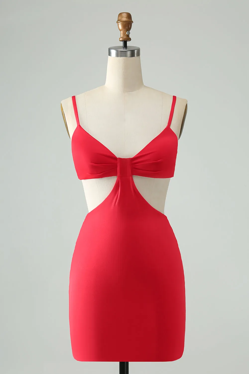 Red Tight Spaghetti Straps Hollow Out Short Homecoming Dress sold by Zapaka