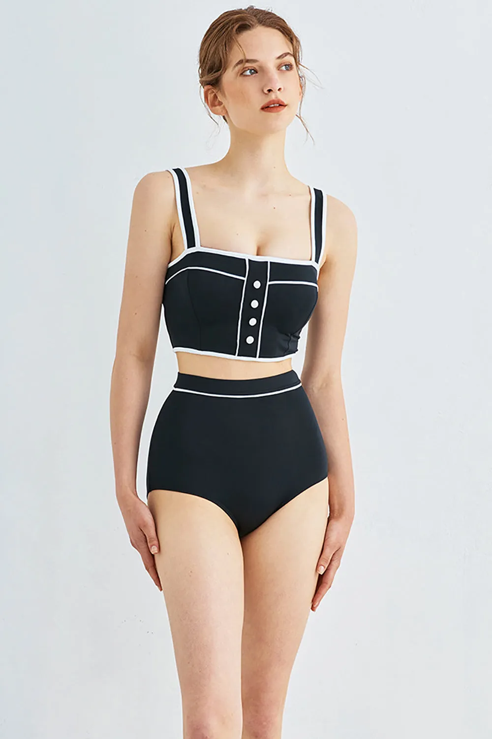 Black Two Pieces Square Neck Swimsuit sold by Zapaka product image thumbnail 4