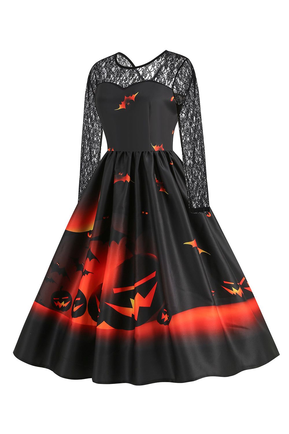Lace Long Sleeves Black Printed 1950s Swing Dress sold by Zapaka product image thumbnail 3