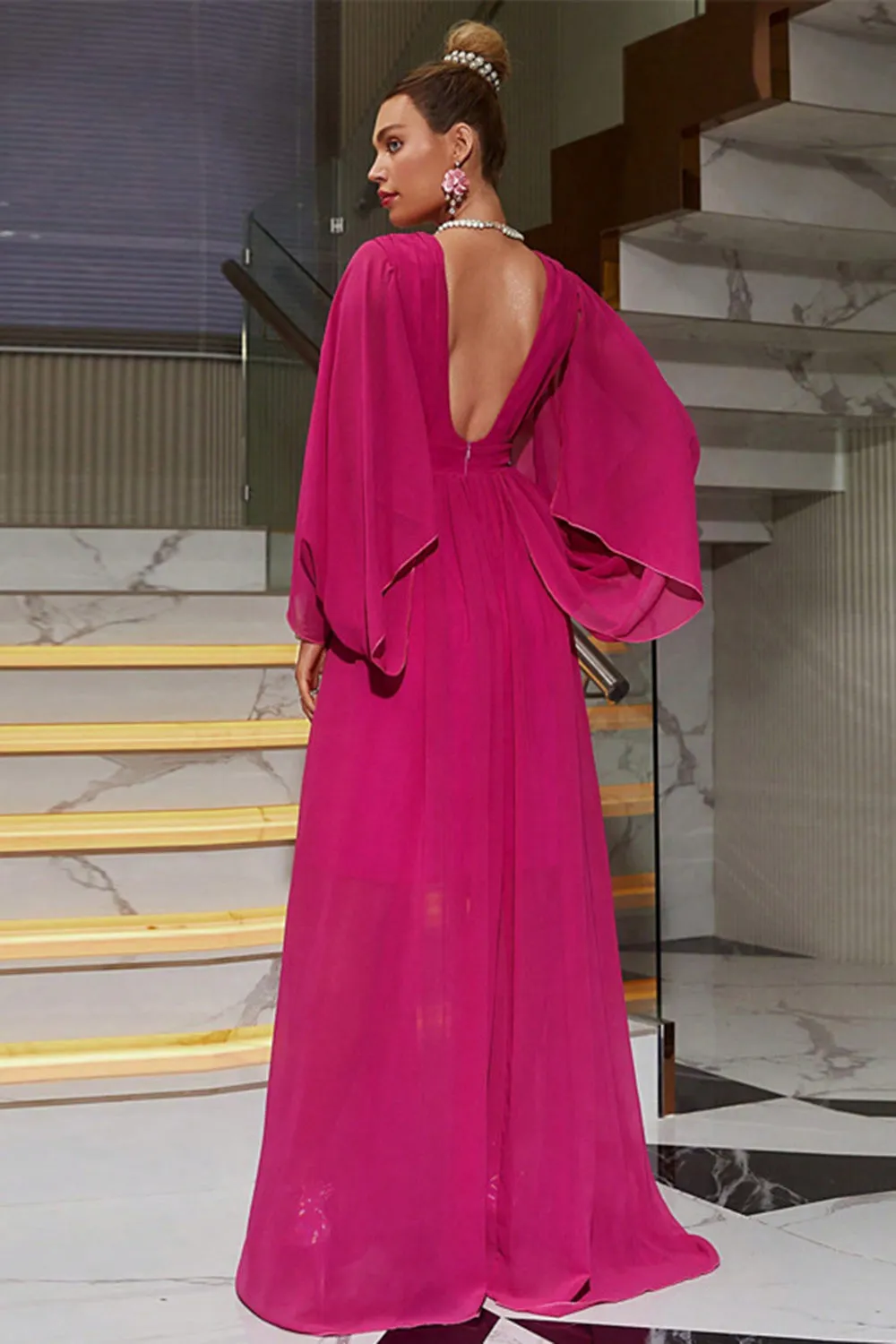 Hot Pink Deep V-neck Formal Dress sold by Zapaka product image thumbnail 2