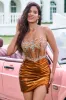 Sparkly Tight Strapless Corset Pleated Copper Homecoming Dress with Beading sold by Zapaka