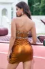 Sparkly Tight Strapless Corset Pleated Copper Homecoming Dress with Beading sold by Zapaka