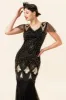 Black and Golden Cap Sleeves Sequined Long 1920s Gatsby Flapper Dress with 20s Accessories Set sold by Zapaka