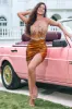 Sparkly Tight Strapless Corset Pleated Copper Homecoming Dress with Beading sold by Zapaka