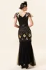 Black and Golden Cap Sleeves Sequined Long 1920s Gatsby Flapper Dress with 20s Accessories Set sold by Zapaka