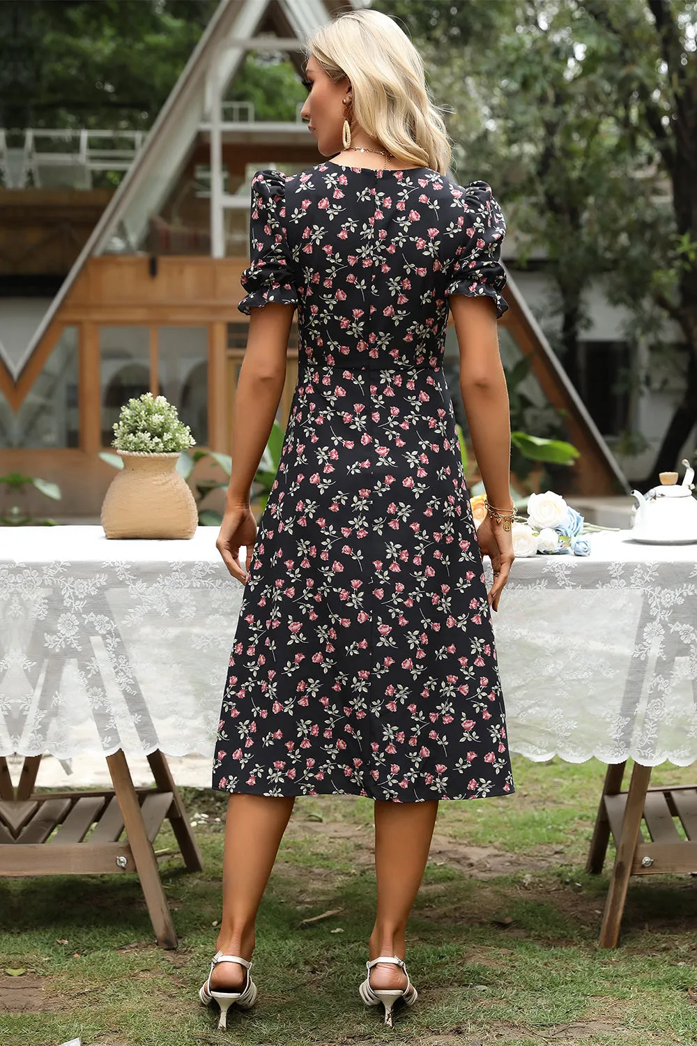 Floral Print Black Midi Summer Dress sold by Zapaka product image thumbnail 2