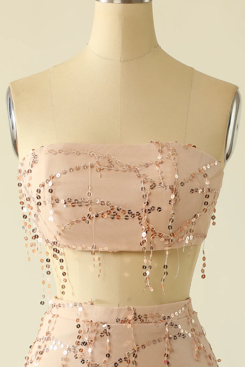 Two Piece Sequins Strapless Pink Homecoming Dress sold by Zapaka product image thumbnail 4