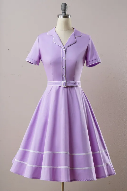 Purple Belted Short Sleeves Vintage Dress sold by Zapaka