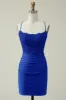 Sheath Spaghetti Straps Royal Blue Short Homecoming Dress with Appliques sold by Zapaka