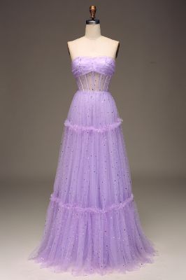Tulle Strapless Purple Corset Prom Dress sold by Zapaka