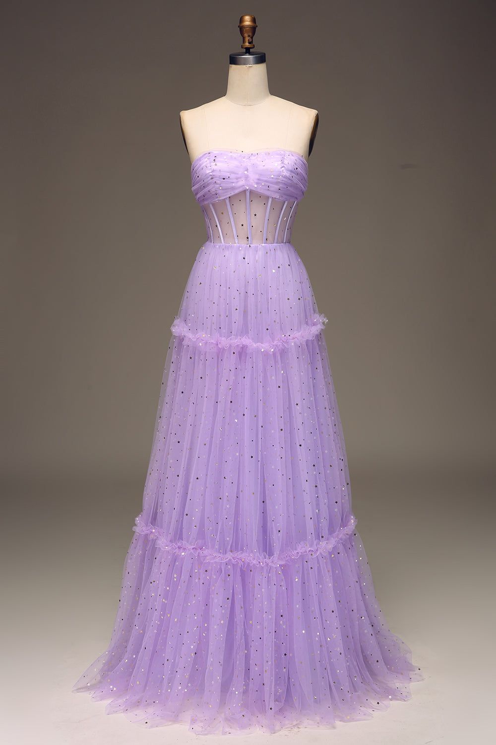 Tulle Strapless Purple Corset Prom Dress sold by Zapaka
