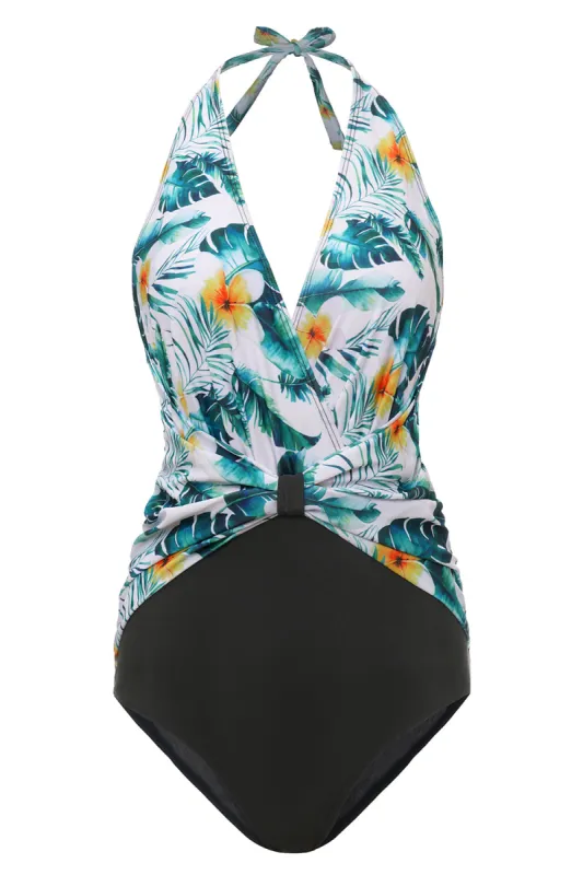 White Printed Flower One Piece Swimwear sold by Zapaka
