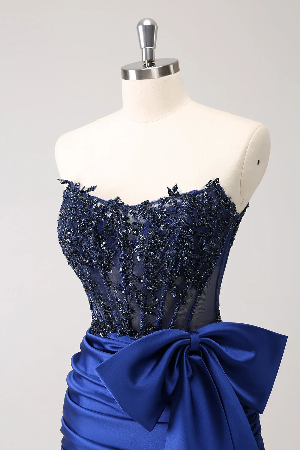 Sparkly Navy Strapless Beaded Appliques Tight Homecoming Dress sold by Zapaka product image thumbnail 5