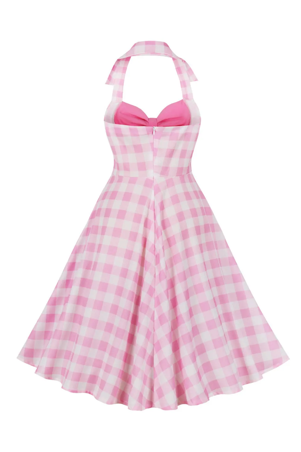 Retro Styles A Line Halter Neck Pink Plaid 1950s Dress sold by Zapaka product image thumbnail 2