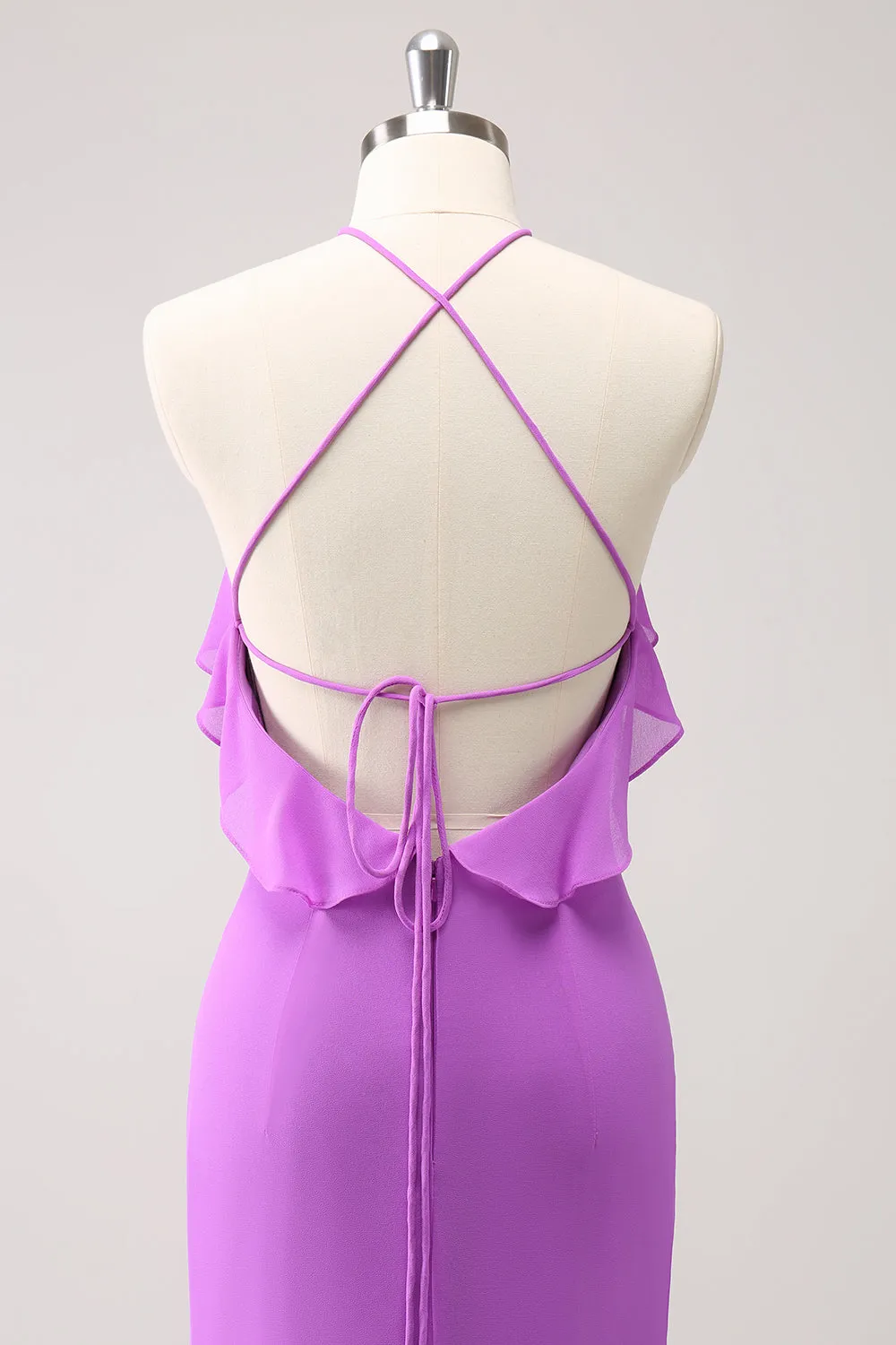 Tahiti Mermaid Halter Ruffle Chiffon Long Bridesmaid Dress sold by Zapaka product image thumbnail 5