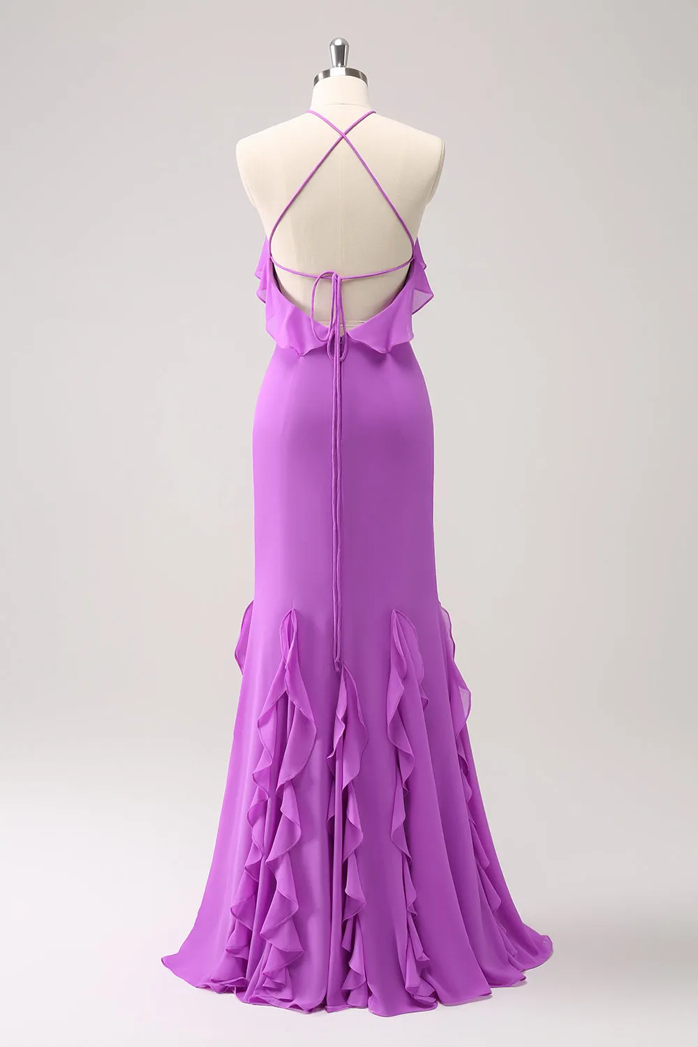 Tahiti Mermaid Halter Ruffle Chiffon Long Bridesmaid Dress sold by Zapaka product image thumbnail 2