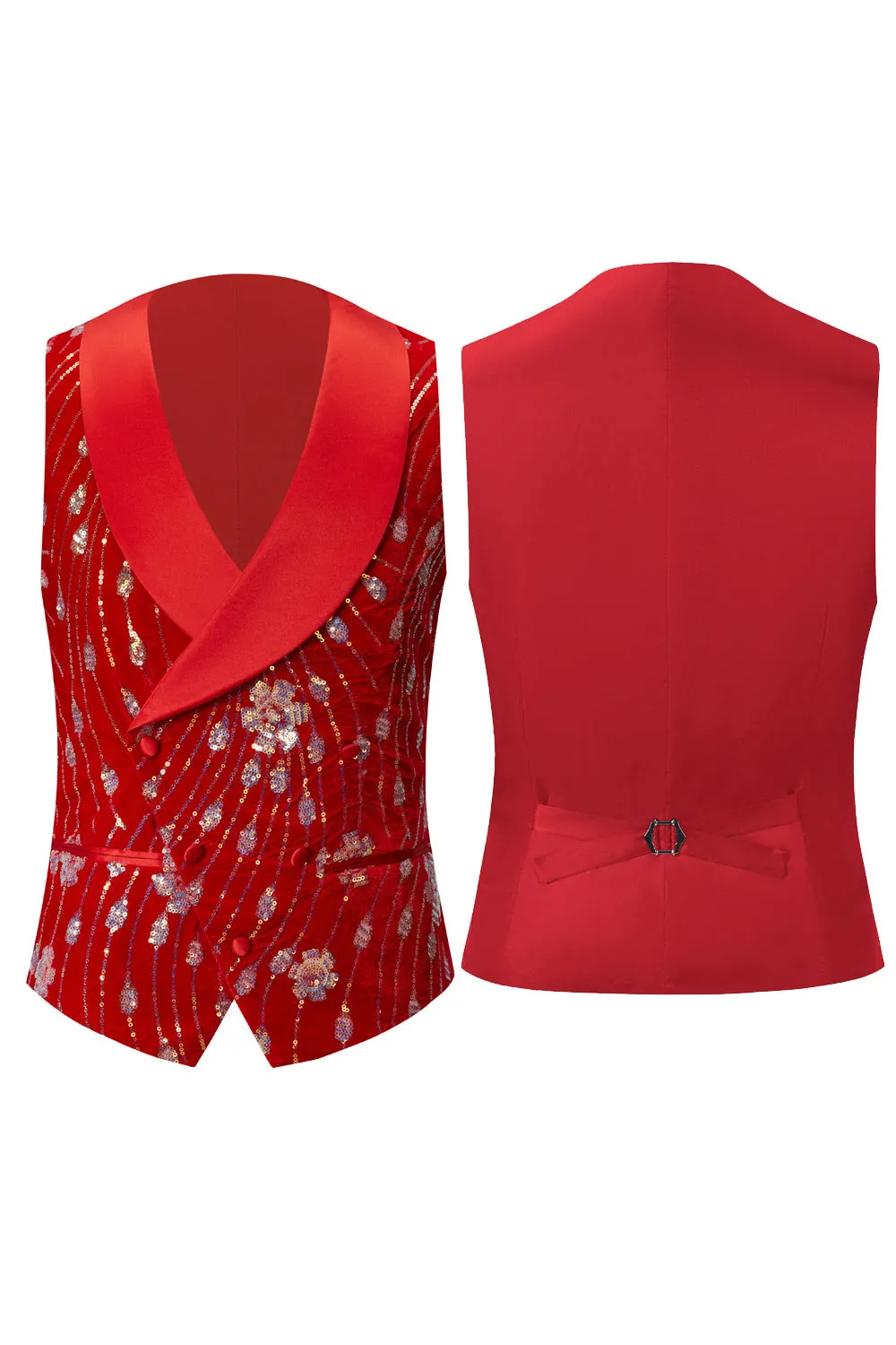 Sparkly Red Shawl Lapel 2 Piece Sequin Men's Blazer and Vest sold by Zapaka product image thumbnail 3