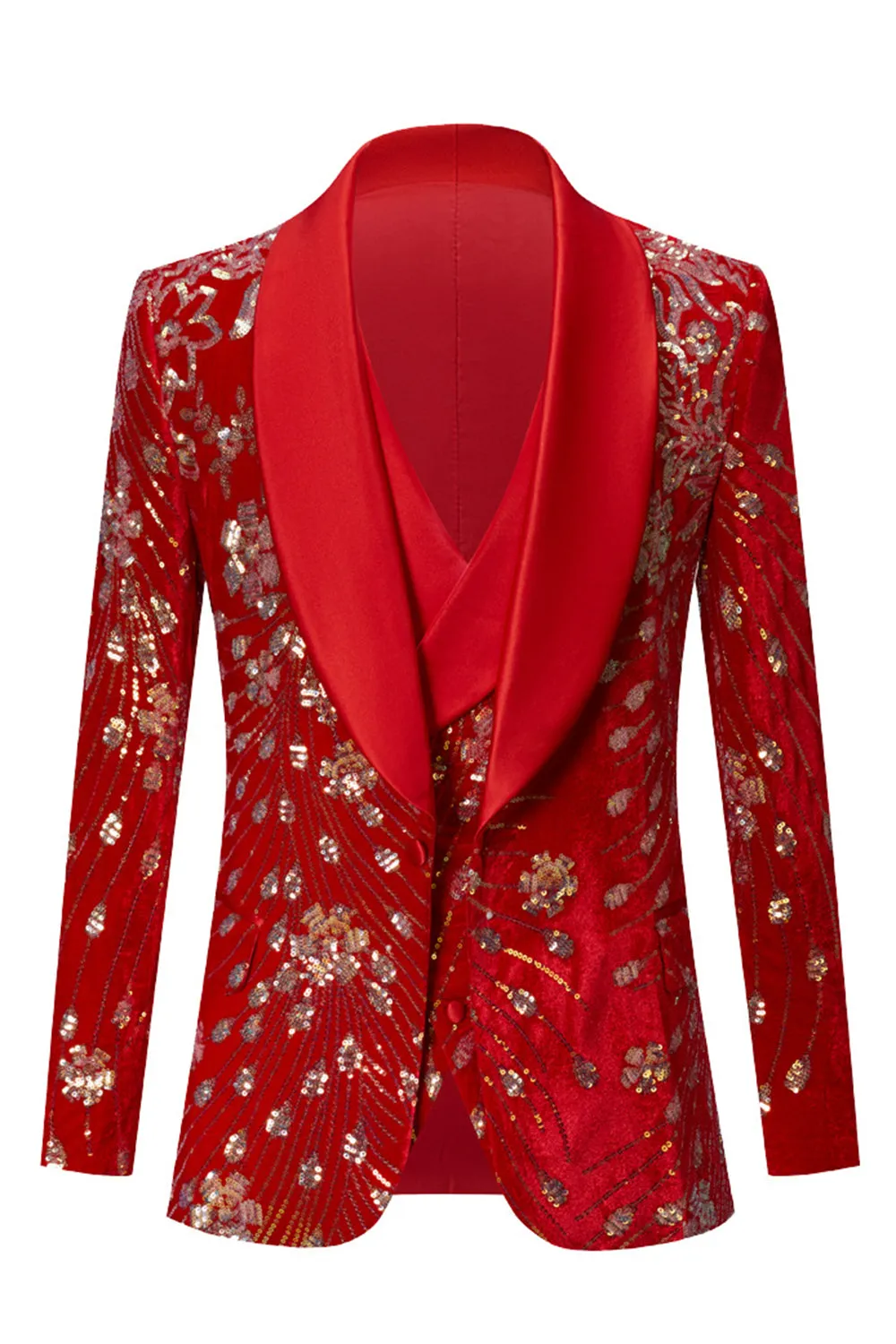 Sparkly Red Shawl Lapel 2 Piece Sequin Men's Blazer and Vest sold by Zapaka