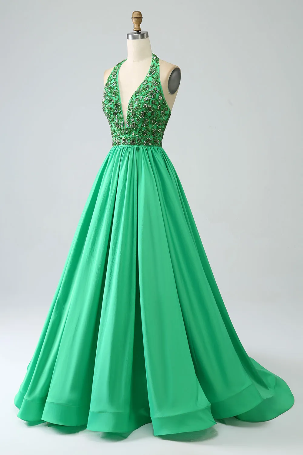 Satin Green Halter Prom Dress with Beading sold by Zapaka product image thumbnail 3