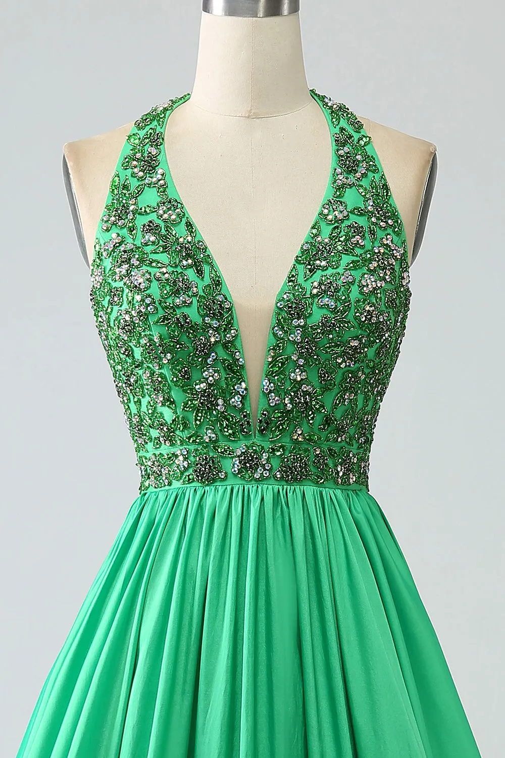 Satin Green Halter Prom Dress with Beading sold by Zapaka product image thumbnail 4