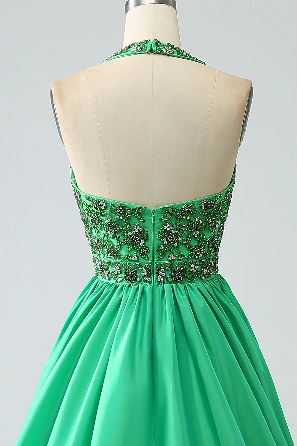 Satin Green Halter Prom Dress with Beading sold by Zapaka product image thumbnail 5