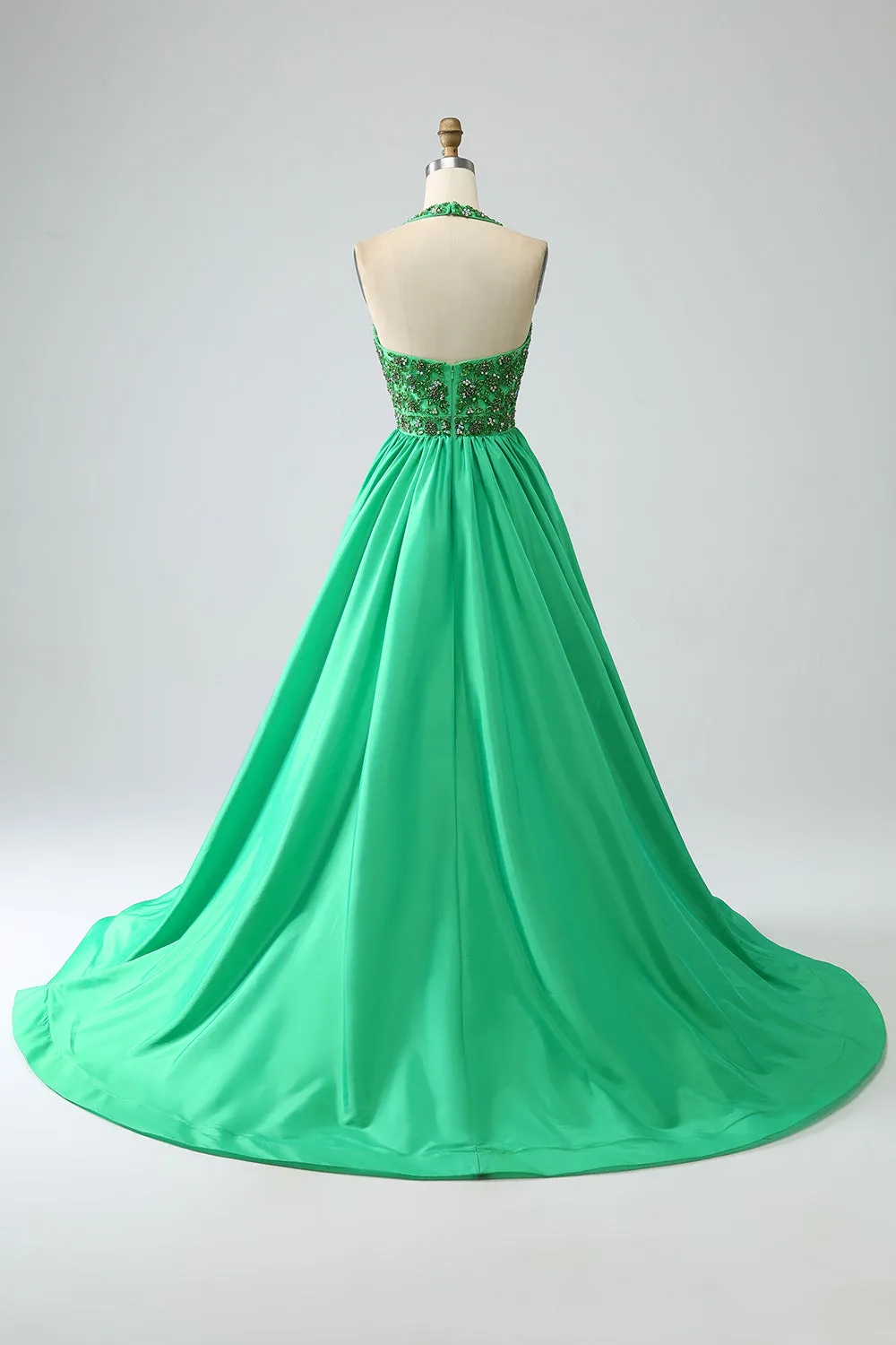 Satin Green Halter Prom Dress with Beading sold by Zapaka product image thumbnail 2