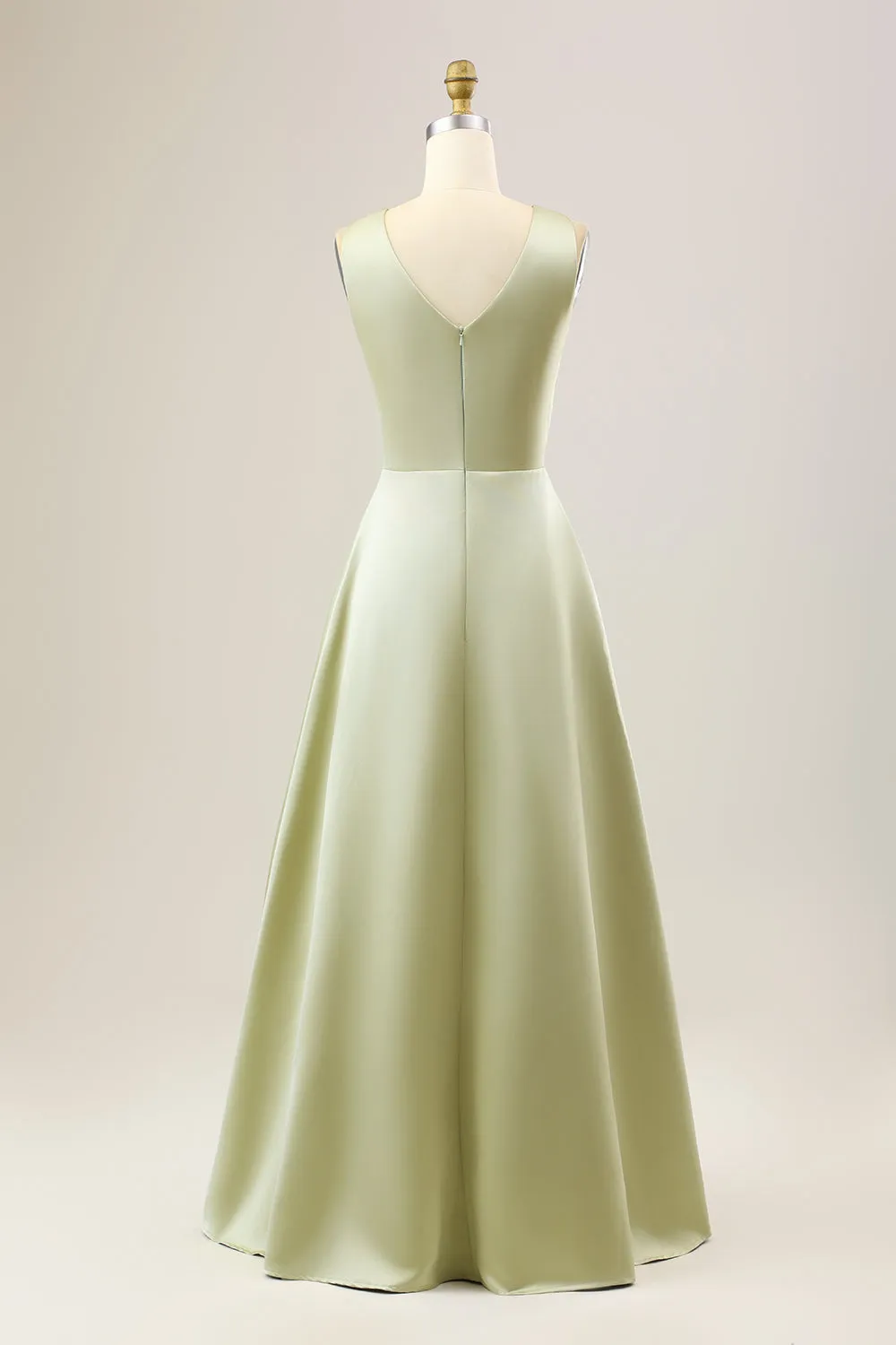 Dusty Sage A Line Long Satin Bridesmaid Dress sold by Zapaka product image thumbnail 2
