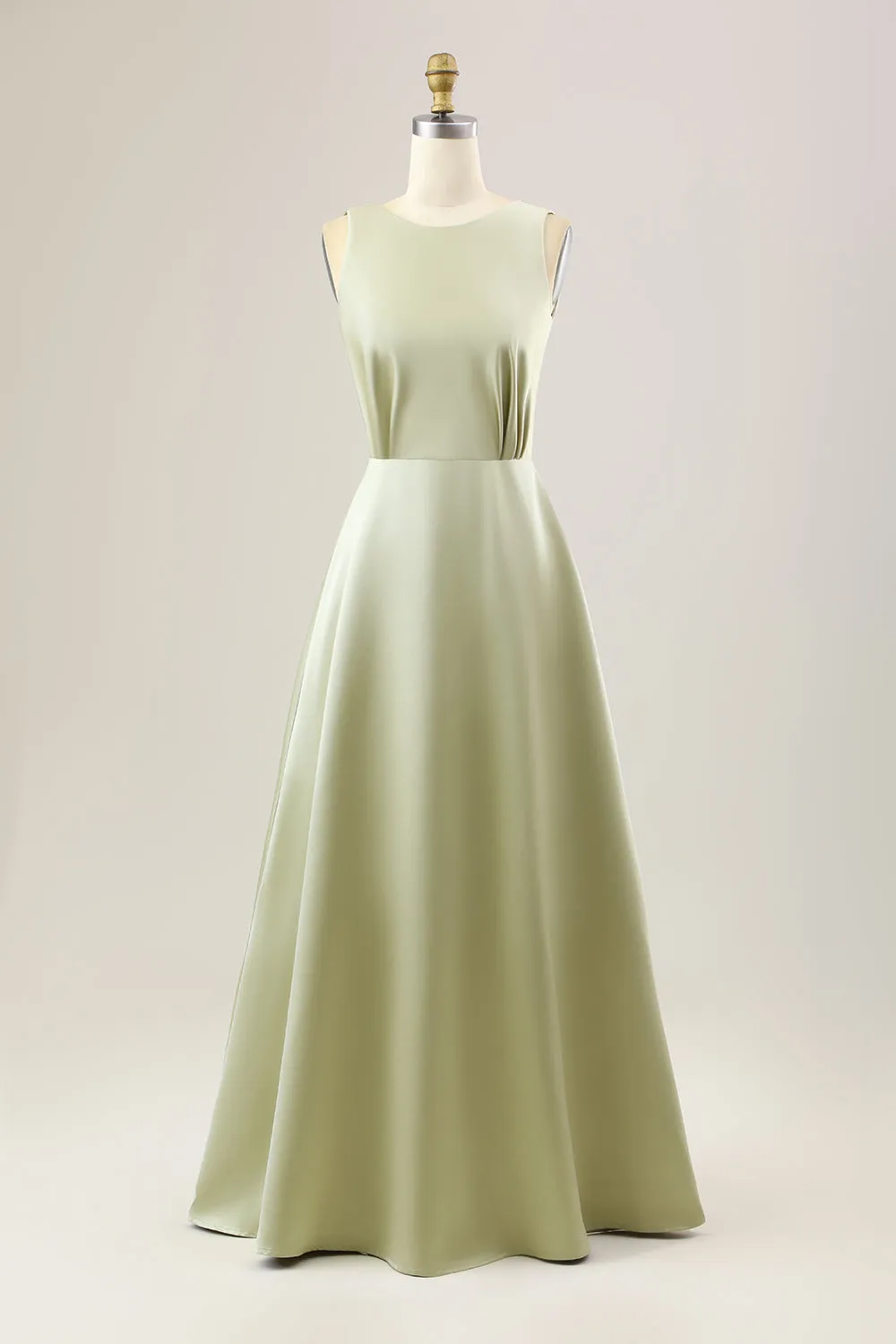 Dusty Sage A Line Long Satin Bridesmaid Dress sold by Zapaka