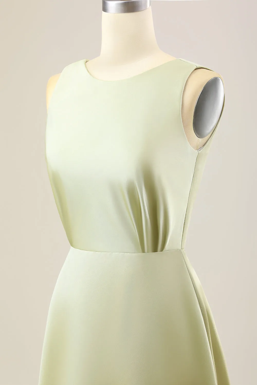 Dusty Sage A Line Long Satin Bridesmaid Dress sold by Zapaka product image thumbnail 5