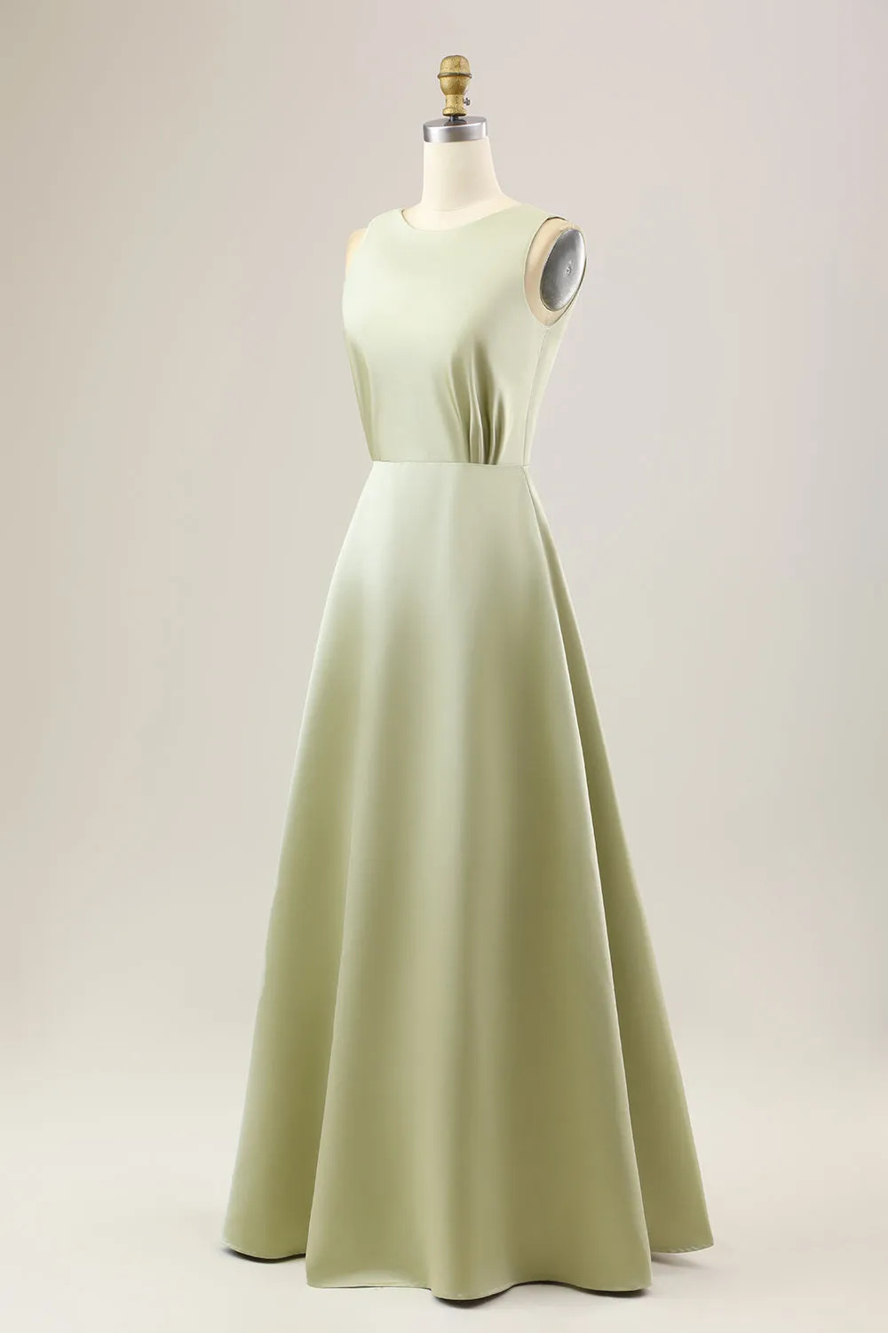 Dusty Sage A Line Long Satin Bridesmaid Dress sold by Zapaka product image thumbnail 3